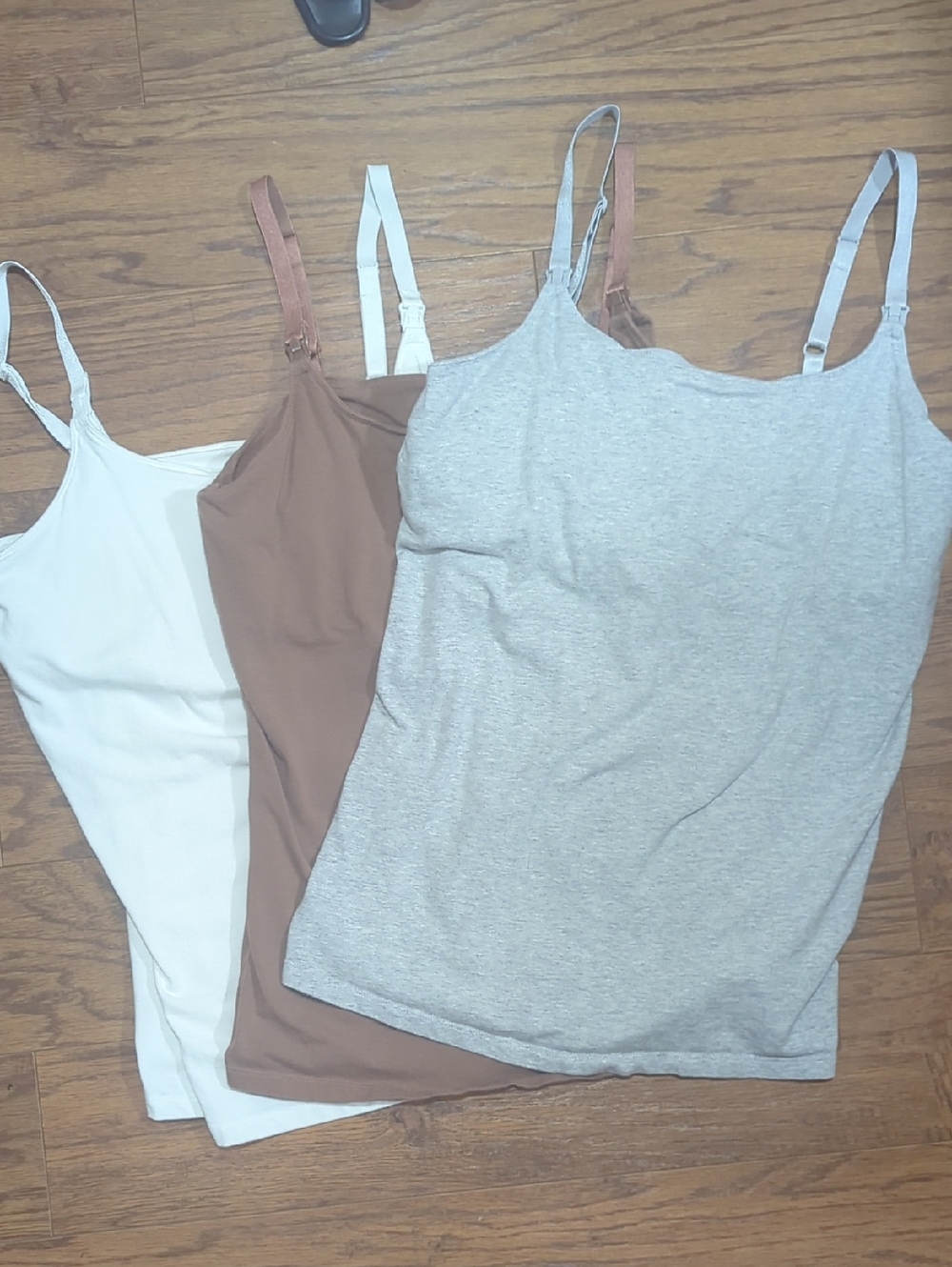 Cotton Nursing Camisole Women's 3-Pack. 95% Cotton. White, Brown, and Grey.